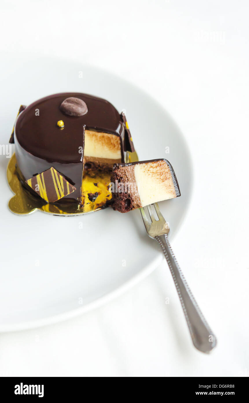 Mousse di caffè con torta di cioccolato fondente , dessert Foto Stock