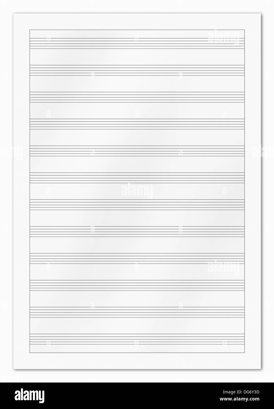Blank carta da musica isolato su bianco Foto Stock