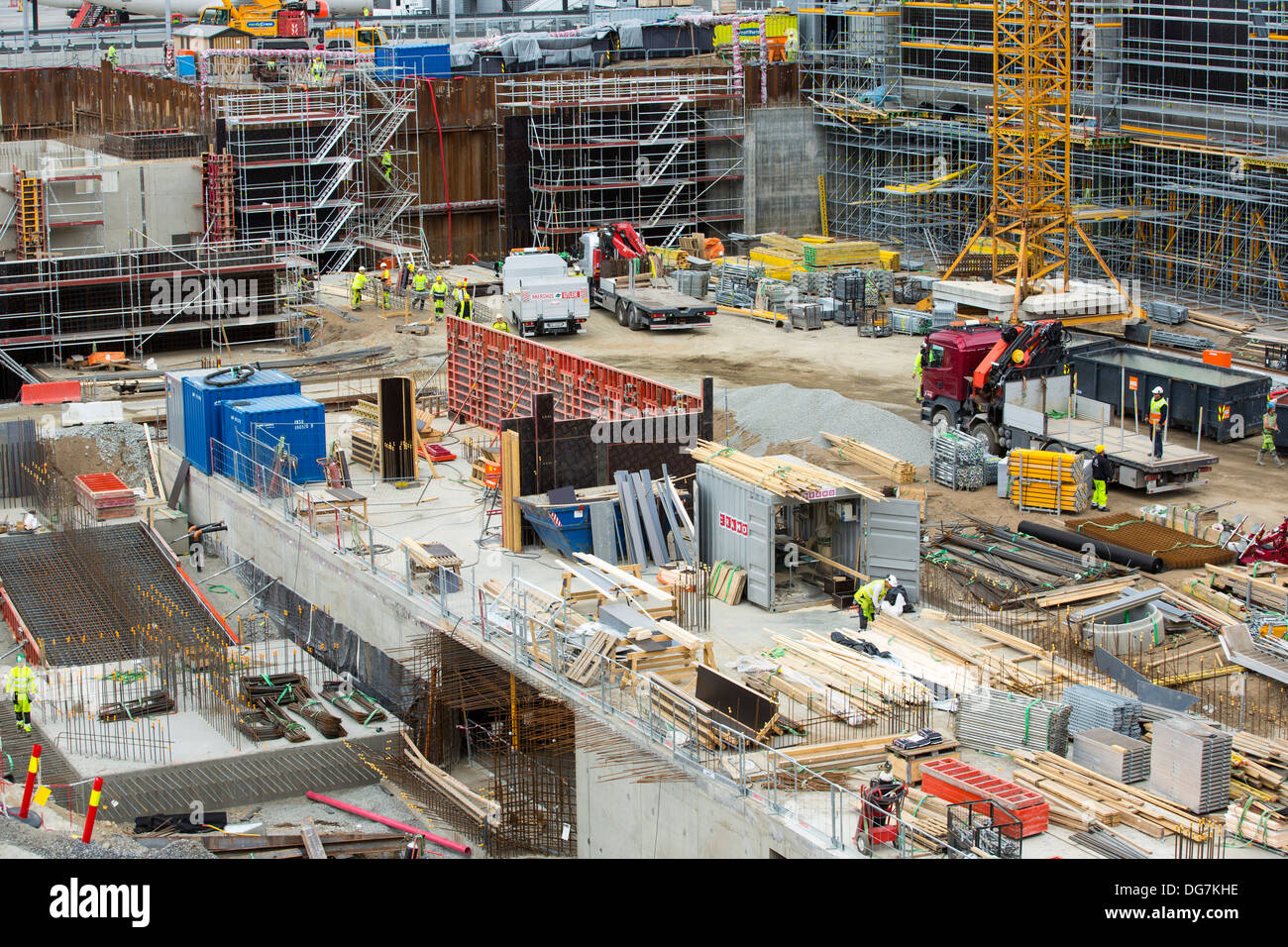 Il lavoro di espansione presso l'Aeroporto di Oslo in Norvegia. Foto Stock