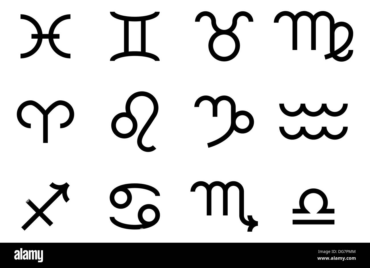 Un set di segno zodiacale le icone che rappresentano i dodici segni zodiacali per oroscopi e simili Foto Stock