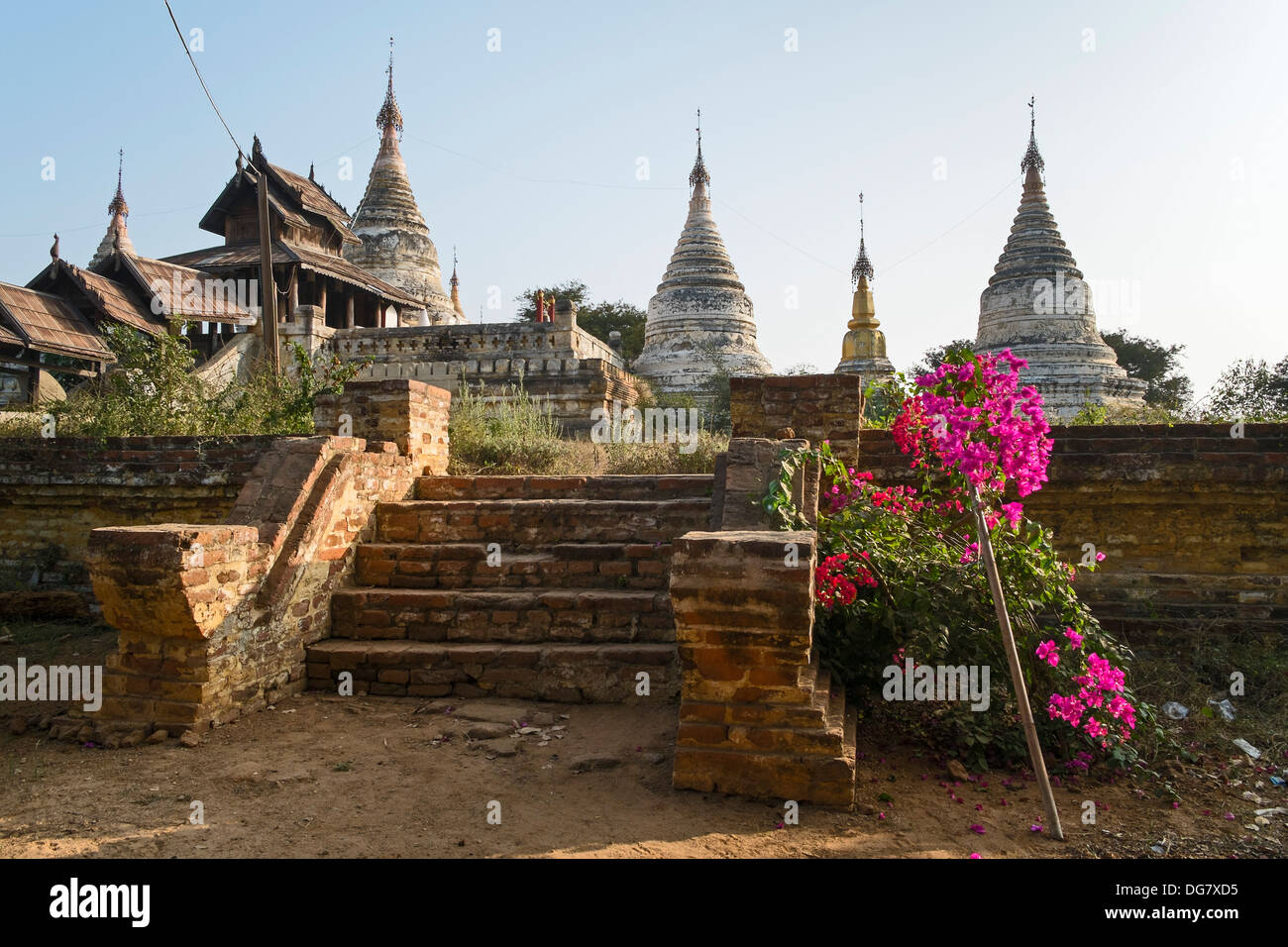 Stupa Minochantha Gruppo, Old Bagan, Myanmar, Asia Foto Stock