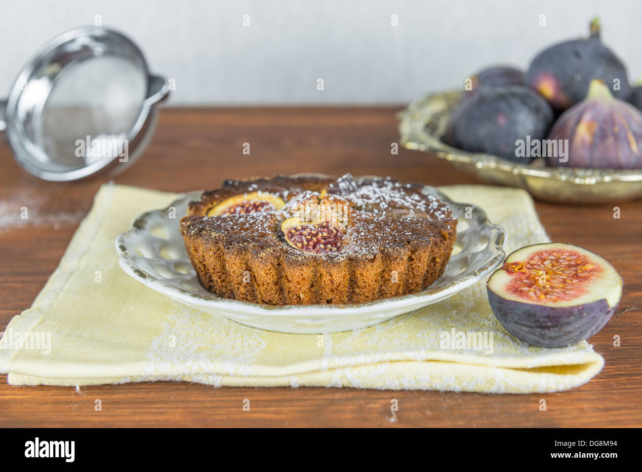 Home cotto fig e torta di mandorle Foto Stock