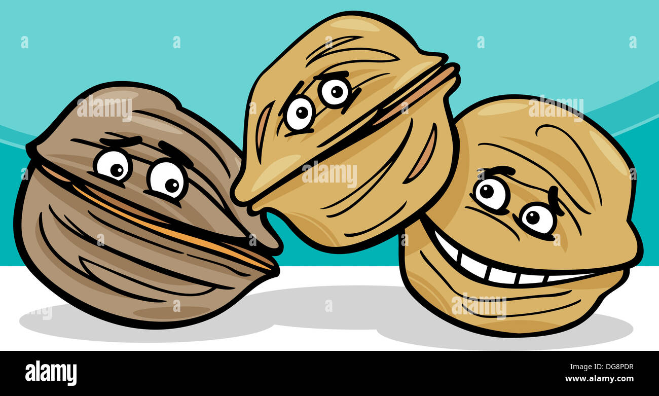 Cartoon illustrazione di divertente comico noci cibo gruppo di caratteri Foto Stock