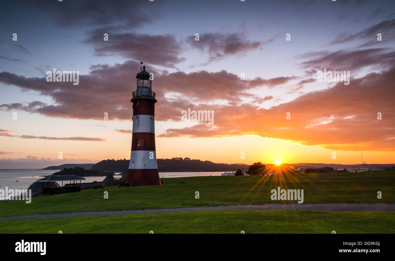 Tramonto a Smeaton la torre di Plymouth. Foto Stock