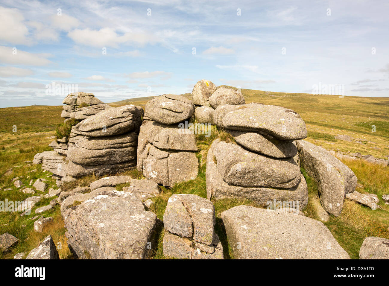 Tori di granito su Ger tor, Dartmoor Devon, Regno Unito. Foto Stock