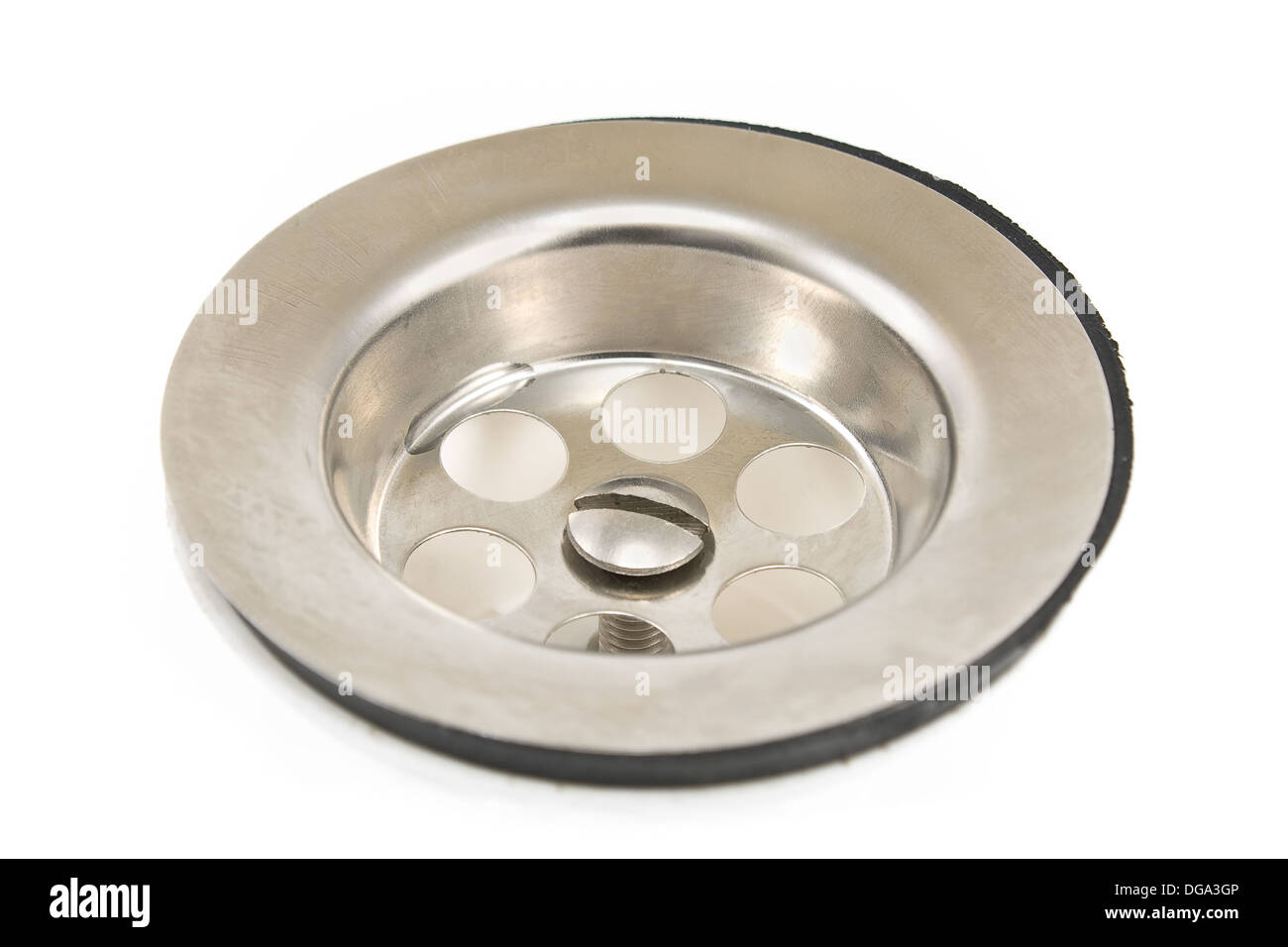 Lavabo in acciaio inossidabile isolato su bianco Foto Stock