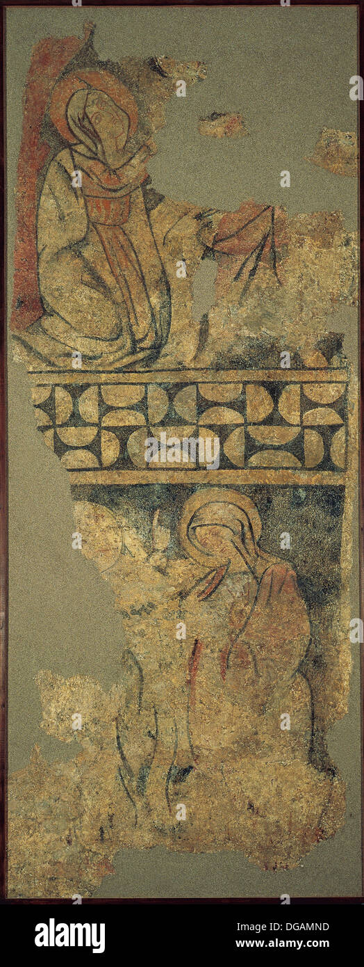 Annunciazione. Affresco raffigurante la Vergine Maria inginocchiata davanti il Messaggero angelo. Xii secolo. Spagna. Foto Stock