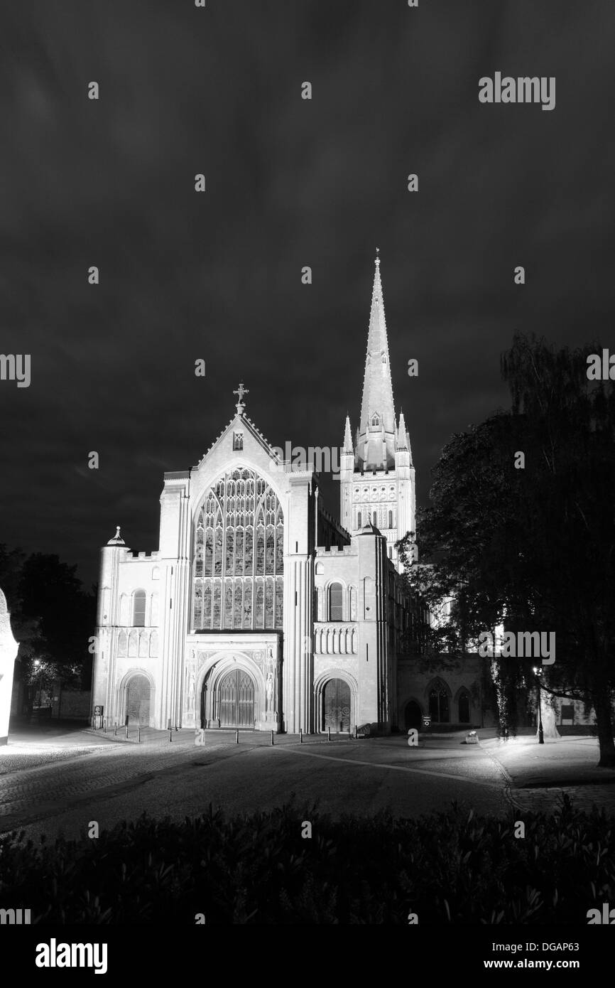 Immagine in bianco e nero di Norwich Cathedral e Norwich City, contea di Norfolk, Inghilterra, Regno Unito Foto Stock