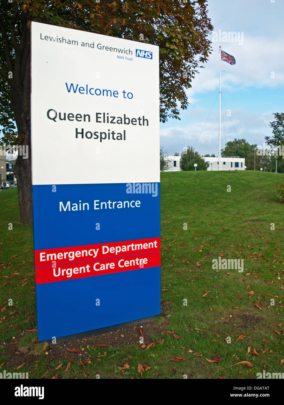 Queen Elizabeth Hospital segno, Woolwich, London, England, Regno Unito Foto Stock