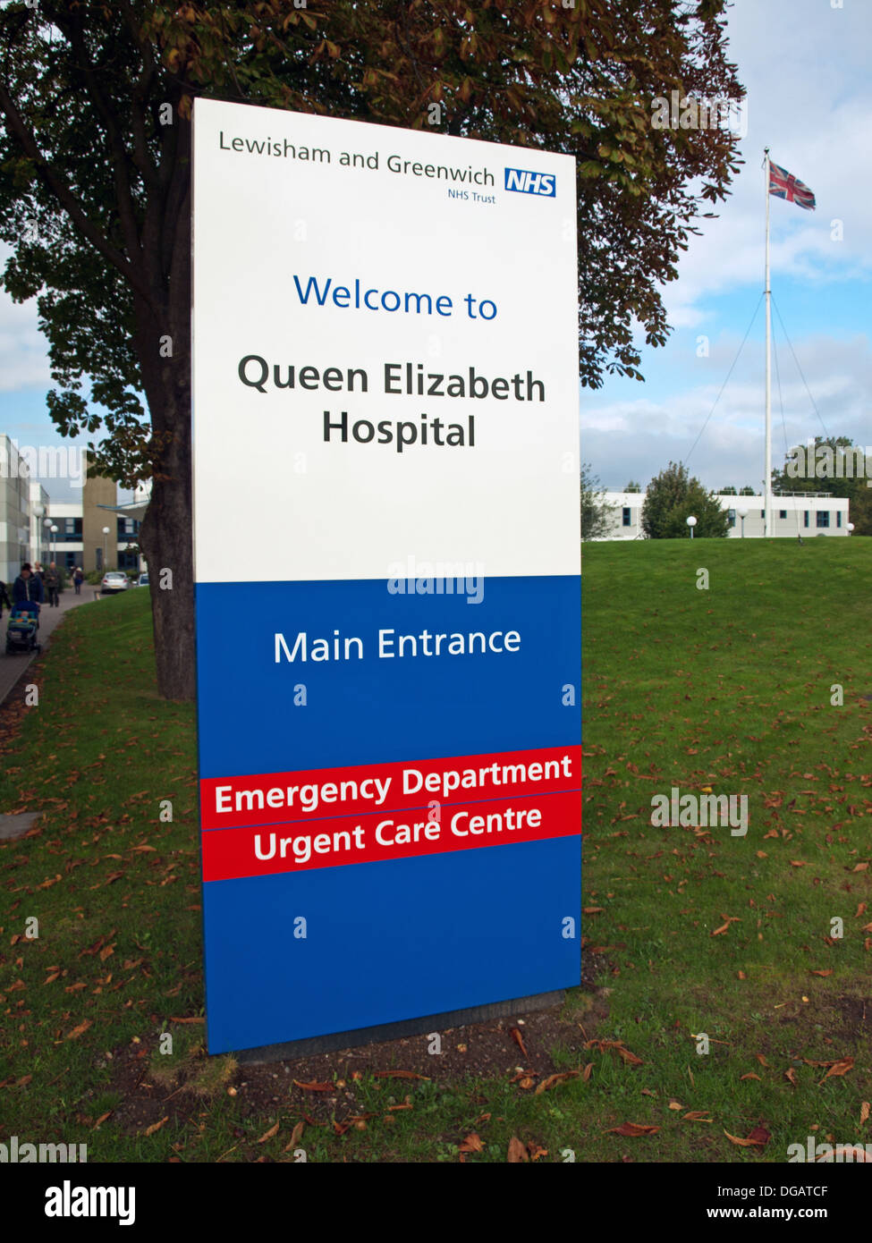 Queen Elizabeth Hospital segno, Woolwich, London, England, Regno Unito Foto Stock