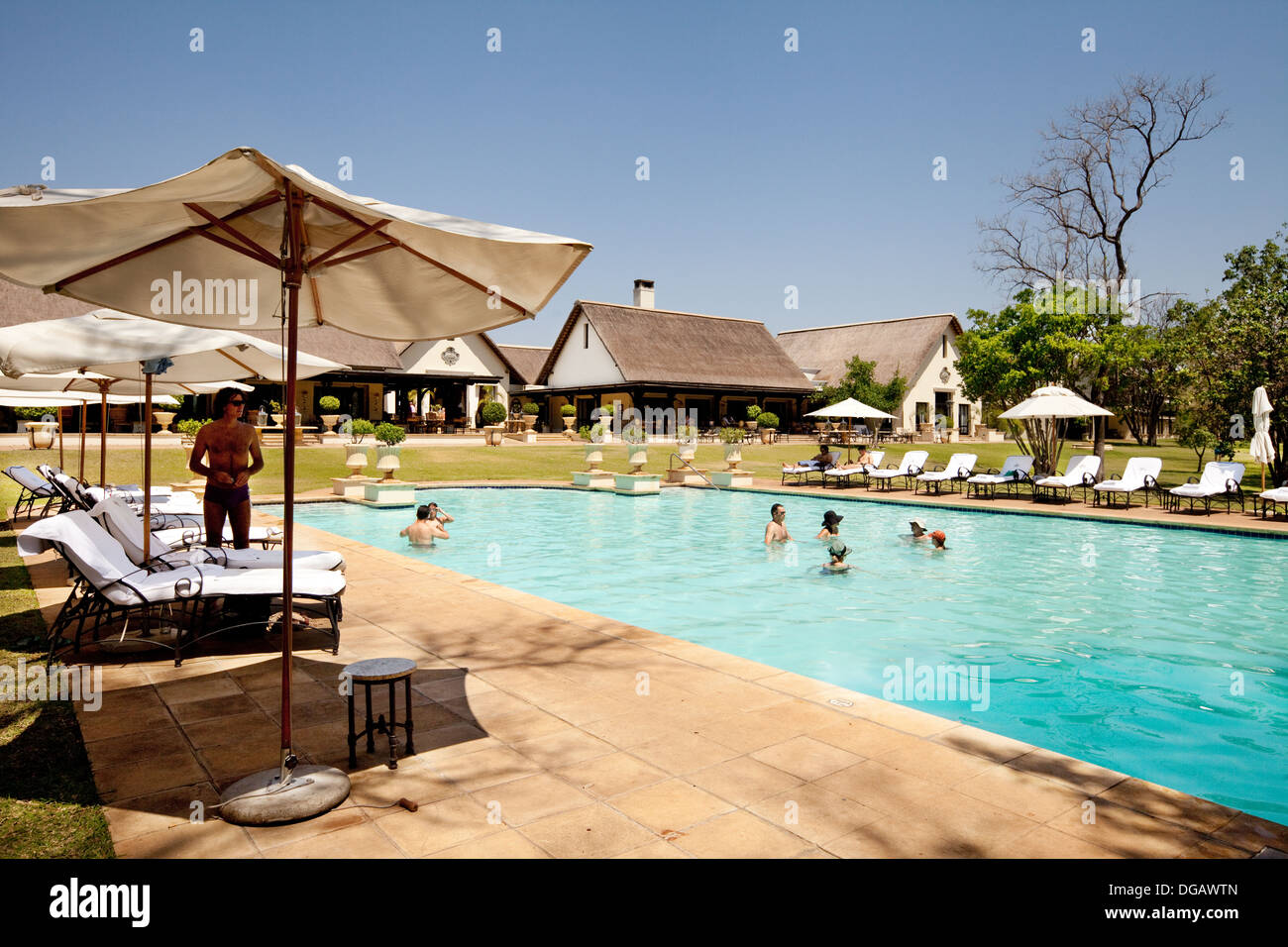 Il Royal Livingstone Hotel di lusso di un alloggio a 5 stelle nei pressi di Victoria Falls, Zambia Africa Foto Stock