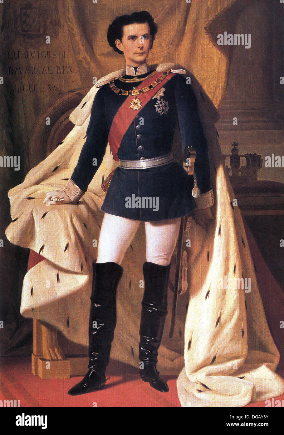 Il re Ludwig II di Baviera in generali" uniforme e incoronazione robe Foto Stock