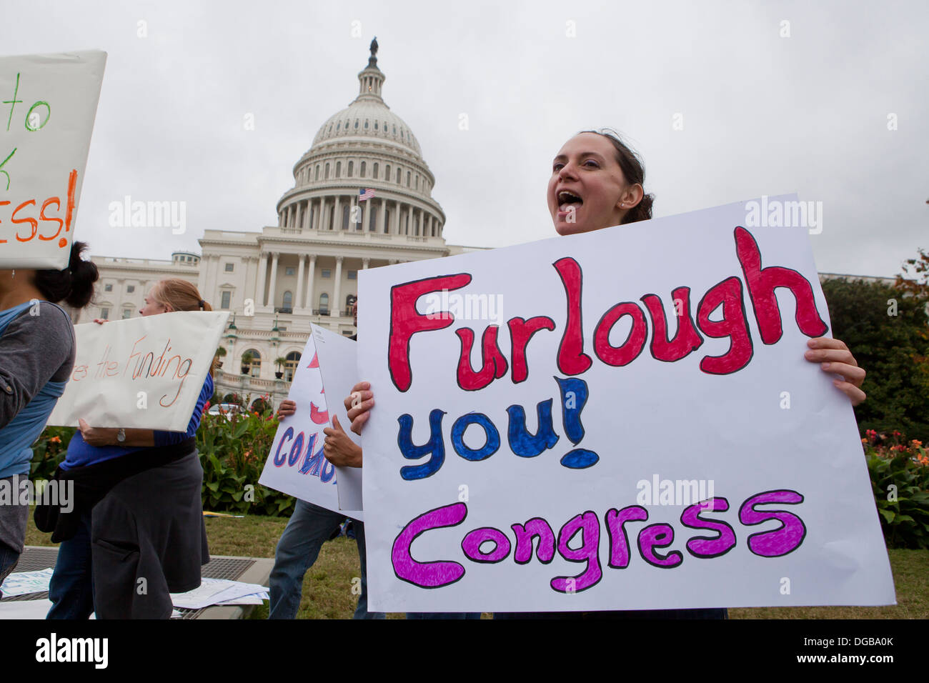 Furloughed governo federale lavoratori protestare di fronte al Campidoglio US - Washington DC, Stati Uniti d'America Foto Stock
