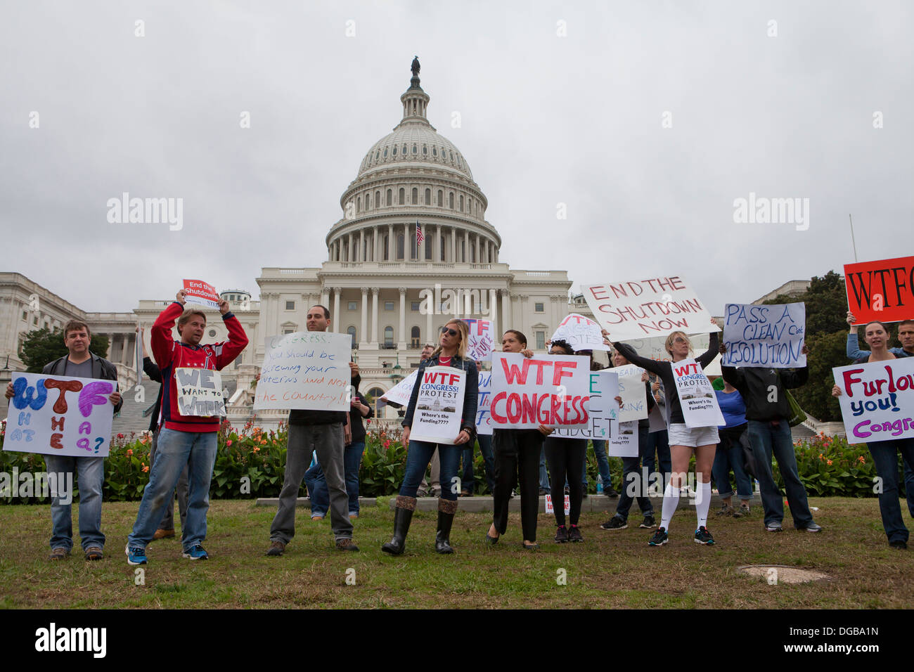 Furloughed governo federale lavoratori protestare di fronte al Campidoglio US - Washington DC, Stati Uniti d'America Foto Stock