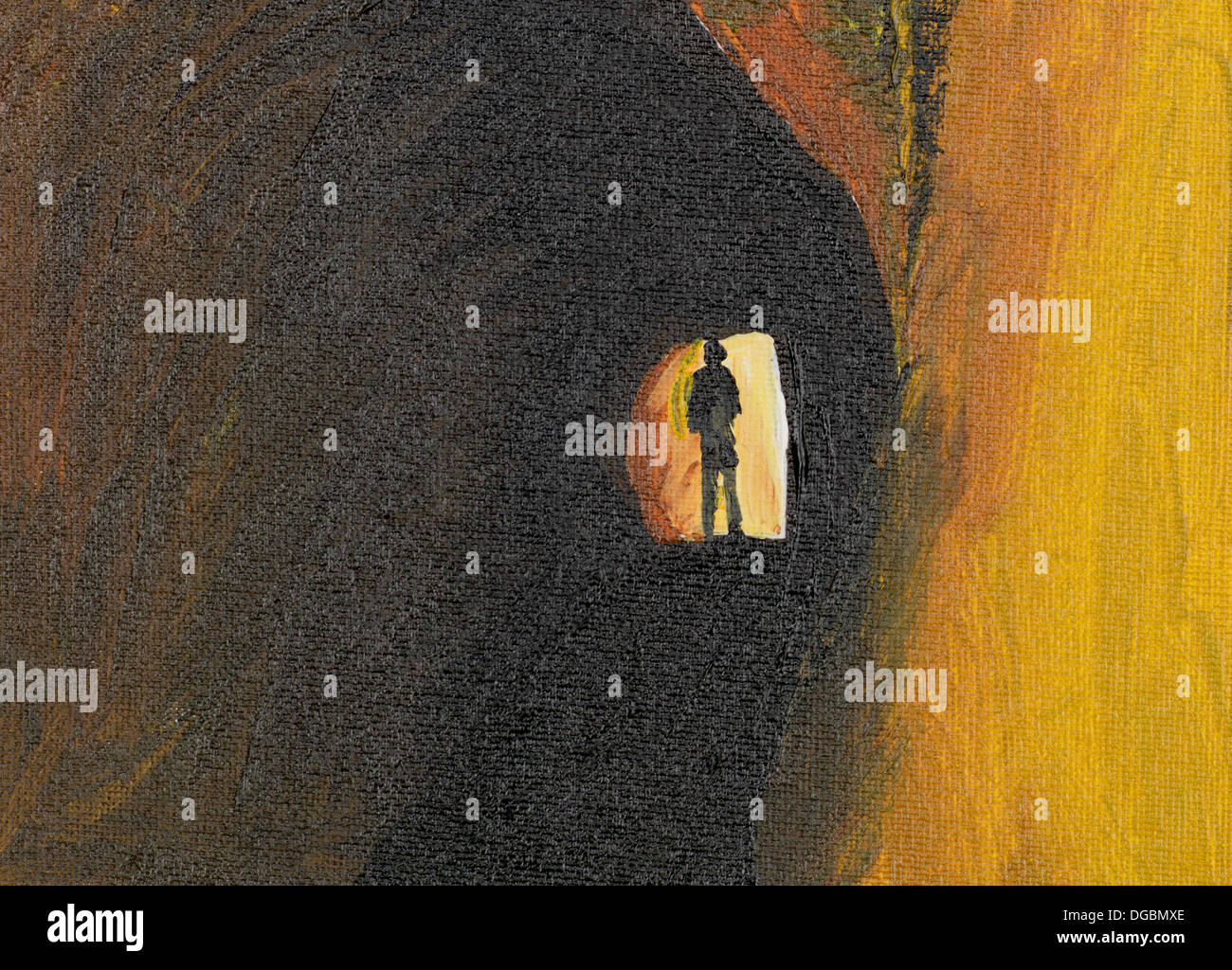 Dipinto ad Olio di mysteryous uomo in un tunnel Foto Stock