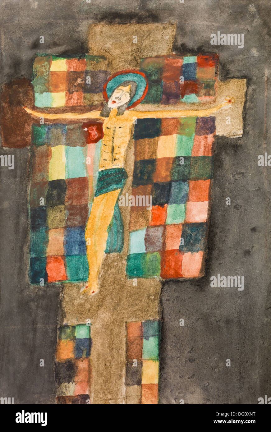 La pittura ad acquerello che illustra la scena religiosa, Gesù Cristo crocifisso Foto Stock