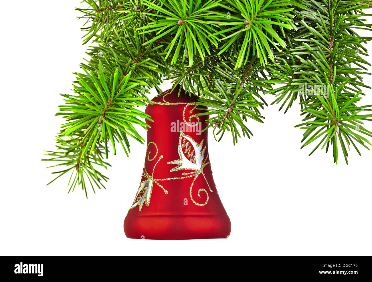 Natale campana rosso sul nuovo anno albero Foto Stock