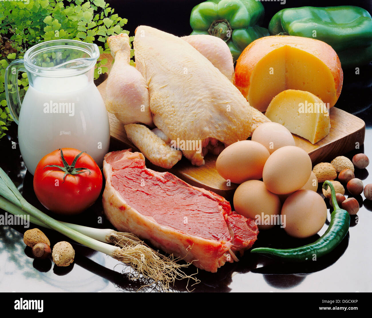 Alimenti contenenti proteine Foto Stock