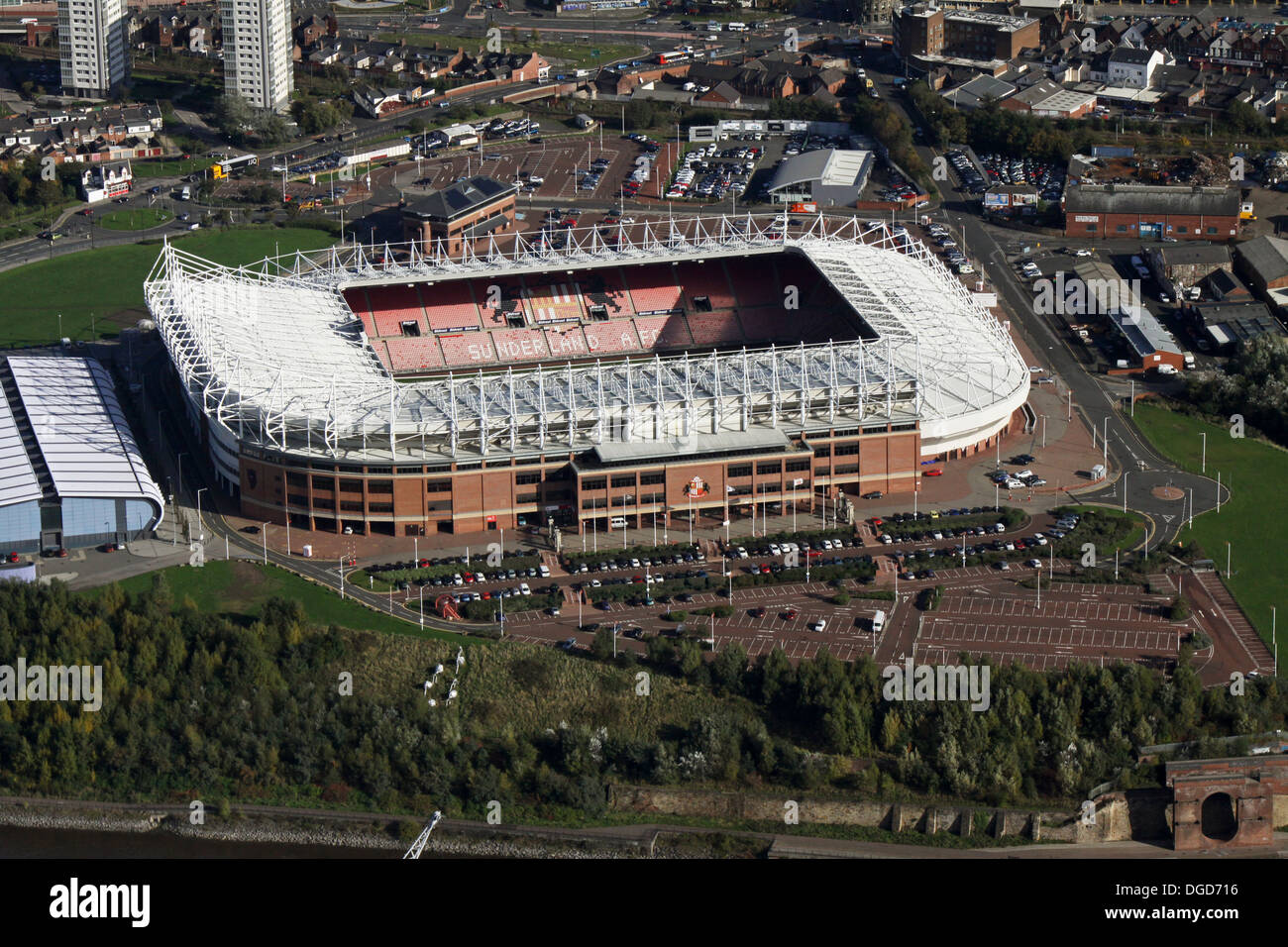 Vista aerea dello stadio di luce, casa di Sunderland AFC Foto Stock