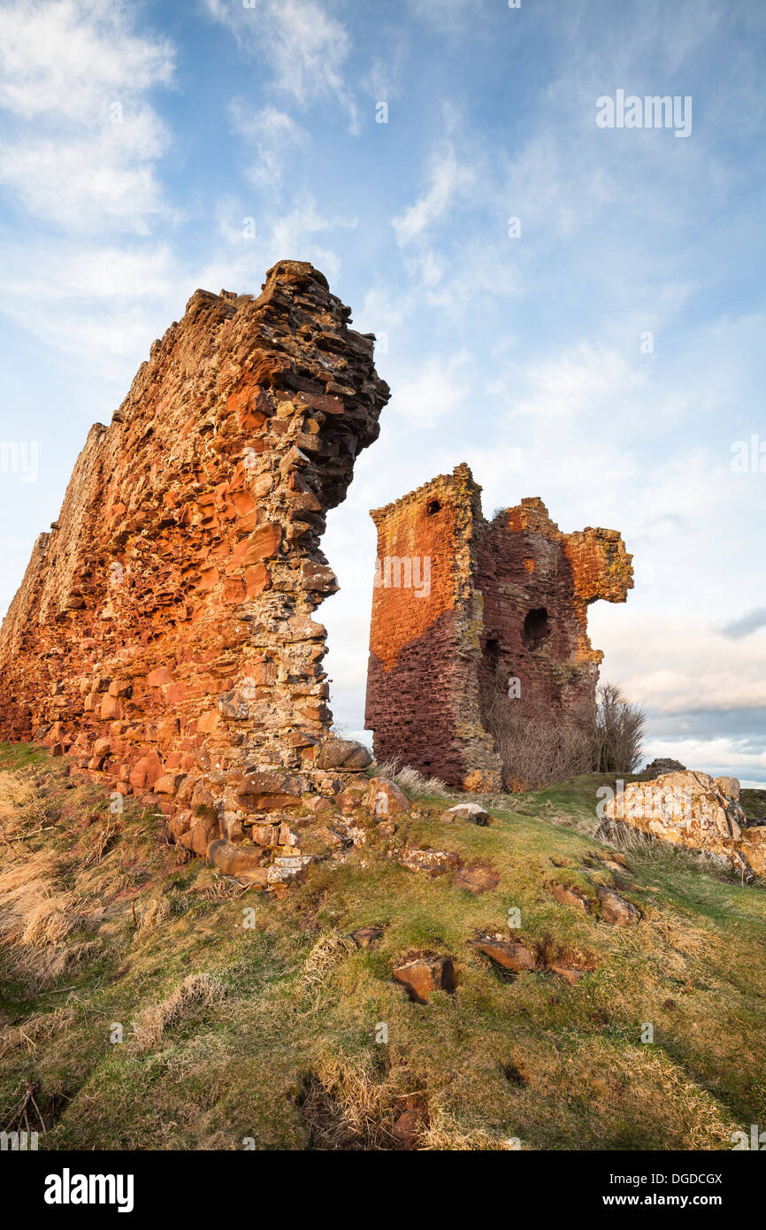 Castello Rosso a Lunan Bay di Angus, Scozia Foto Stock