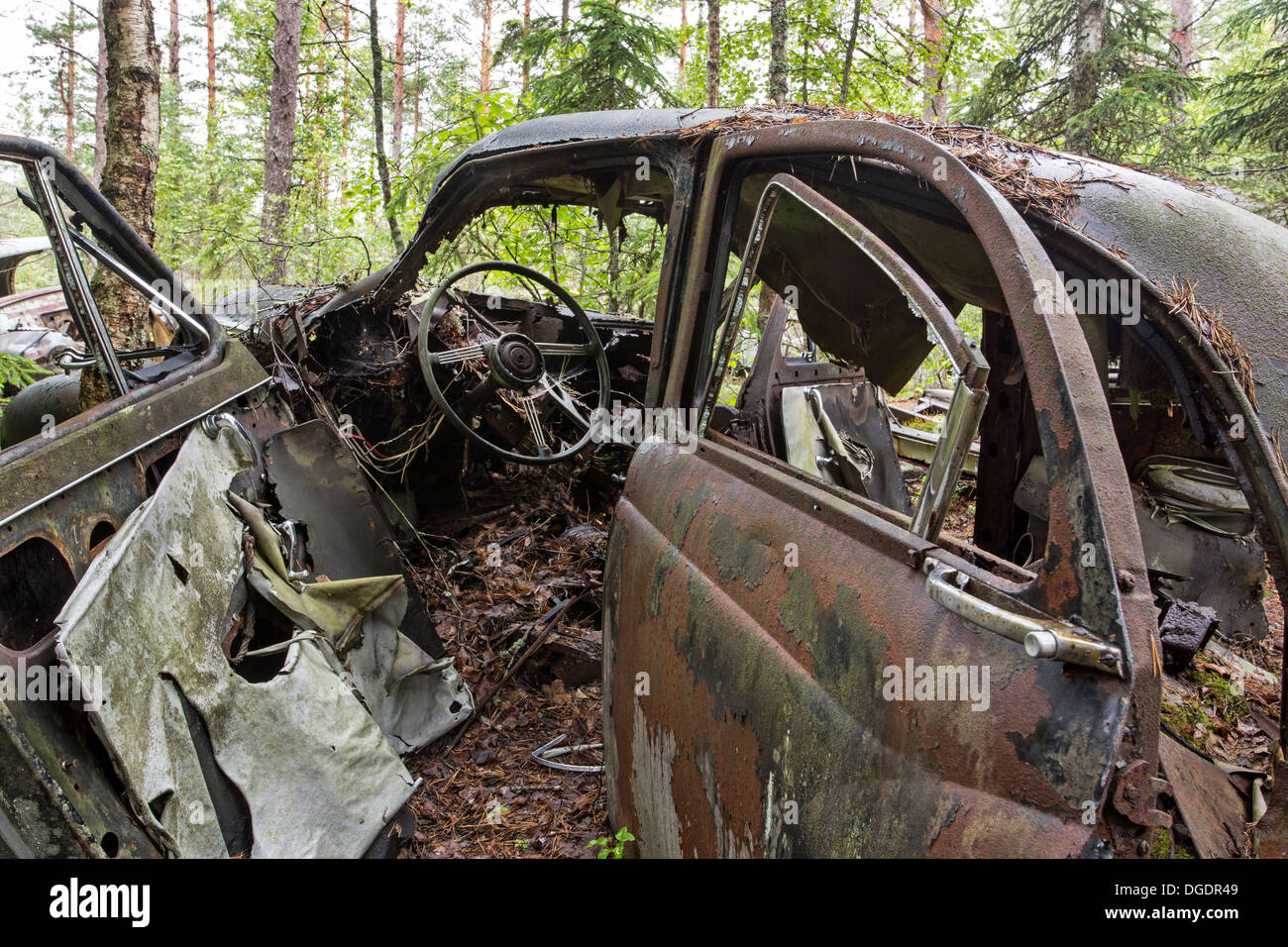 Scrapyard Kyrkö mosse, Ryd, Tingsryd, Provinz Kronobergs län, Svezia, Europa Foto Stock