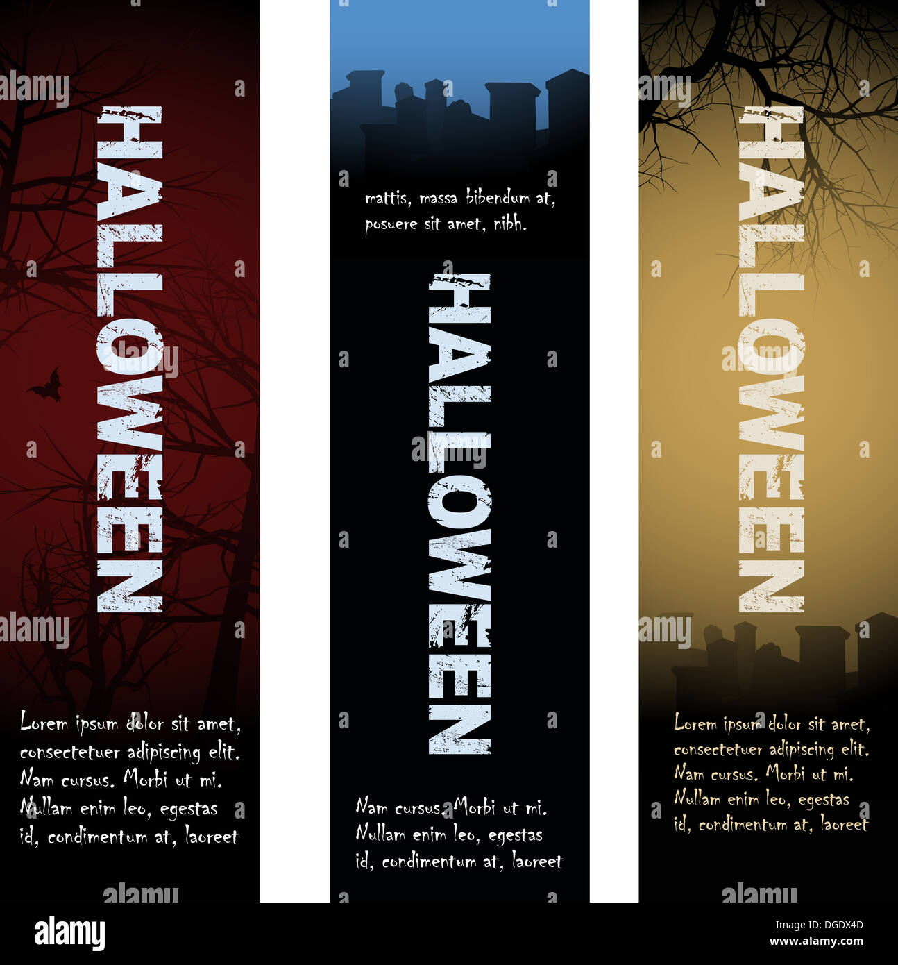 Set di banner di Halloween con pietre tombali e scene da brivido Foto Stock