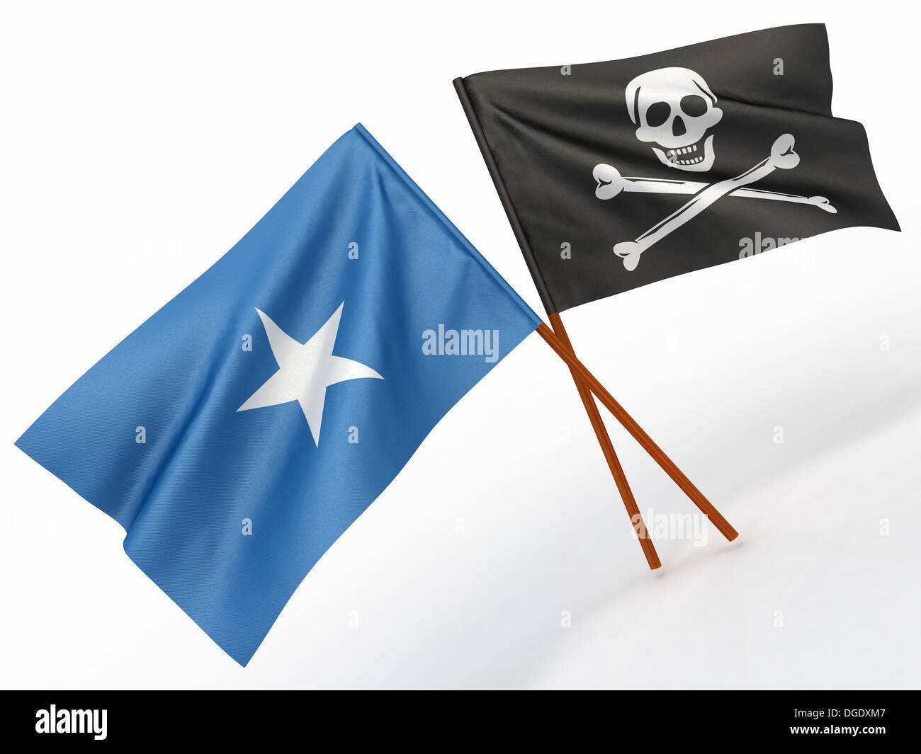 Bandiera di somali e Holly Roger bianco su sfondo isolato. 3d Foto Stock