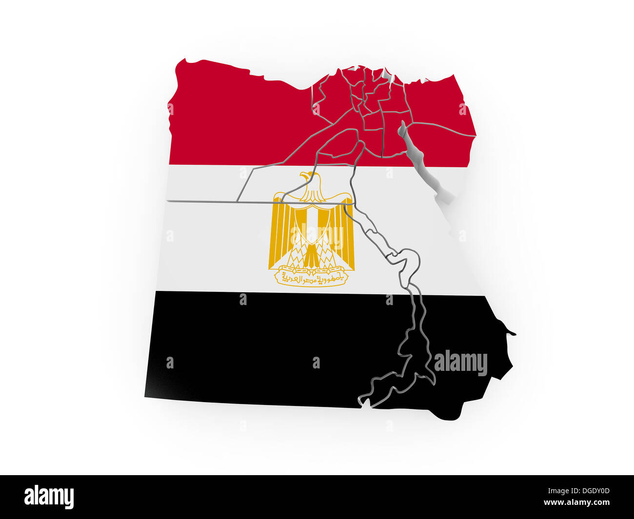 Mappa di Egitto in bandiera egiziana di colori. 3d Foto Stock