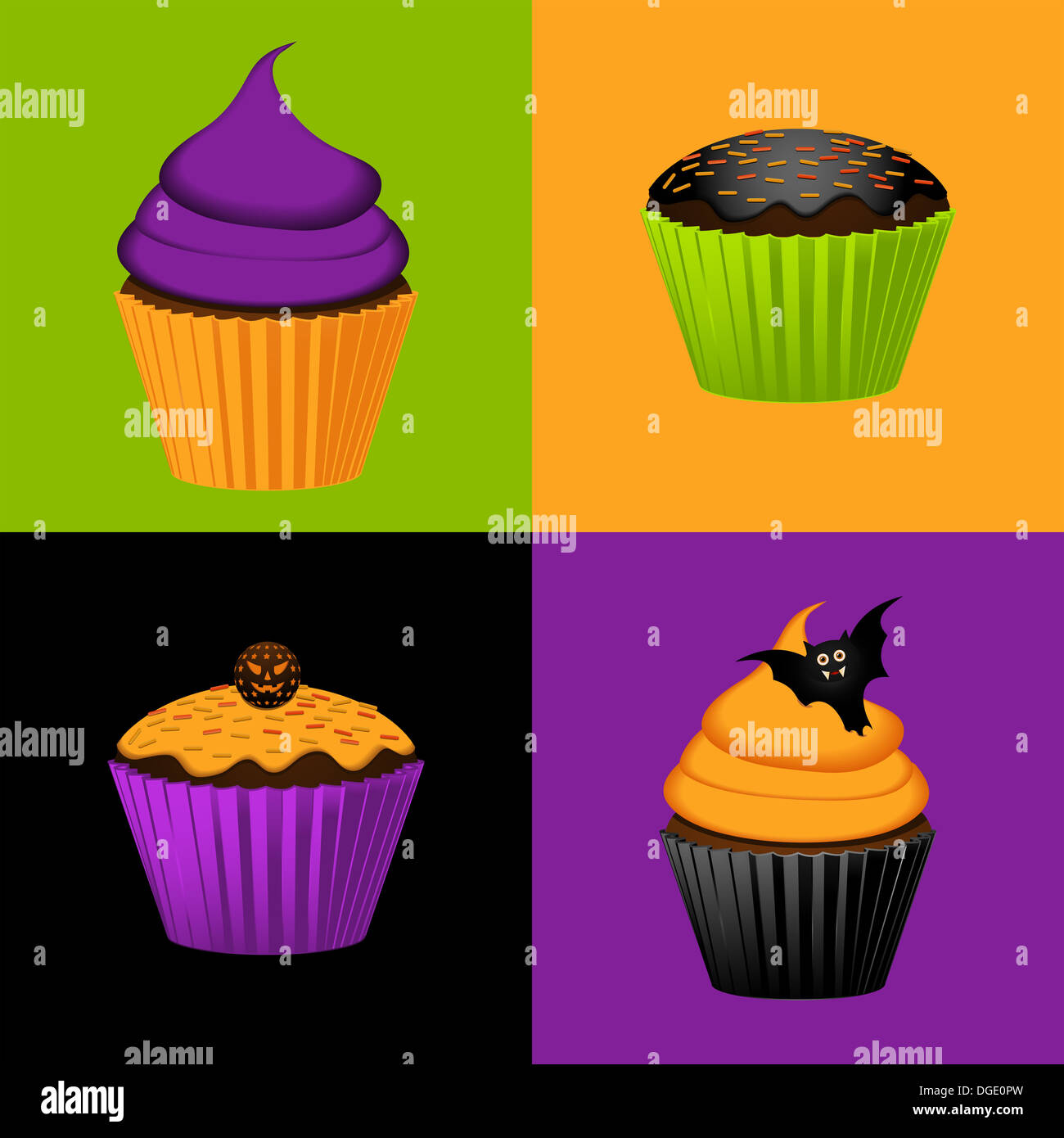 Vibrante tortini di Halloween e vivacemente colorate sfondi quadrati Foto Stock