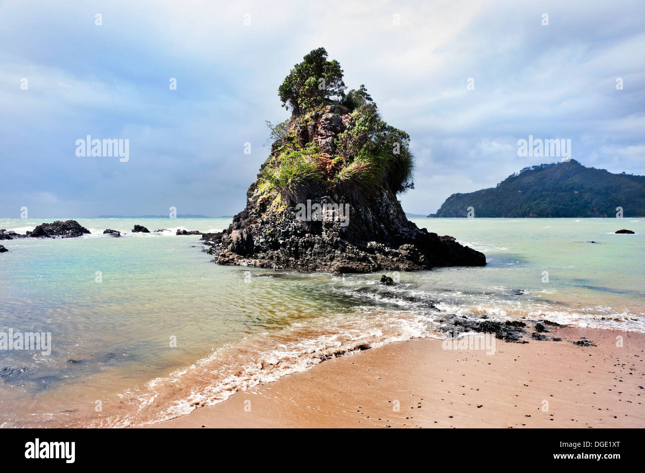 Isola del nord, Nuova Zelanda. Formazione di roccia sulla costa della penisola di Coromandel. Foto Stock