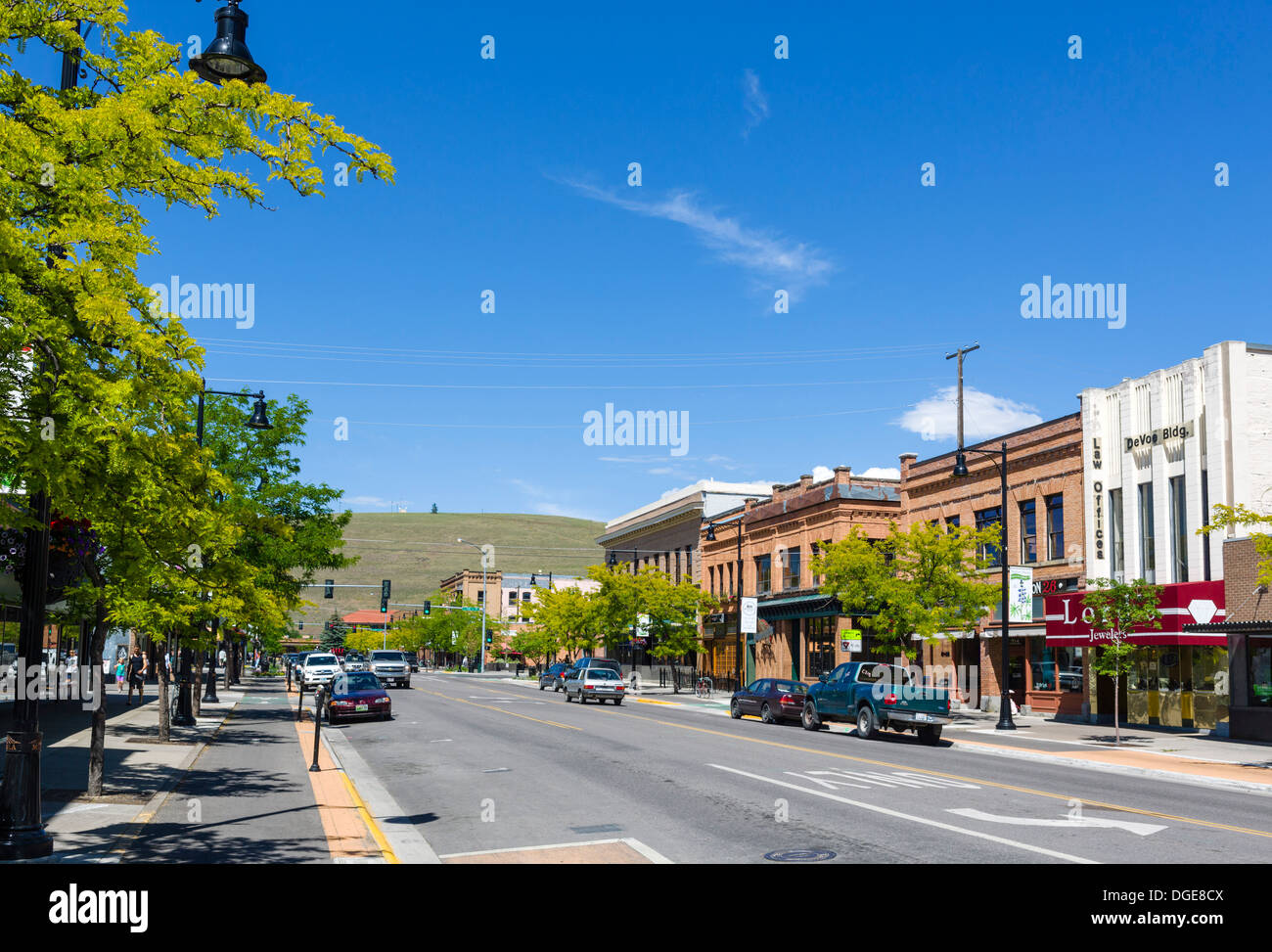 N Higgins Avenue nel centro storico di Missoula, Montana, USA Foto Stock
