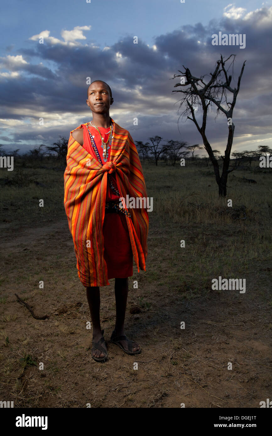 Maasai uomo ritratto, Mara regione, Kenya Foto Stock