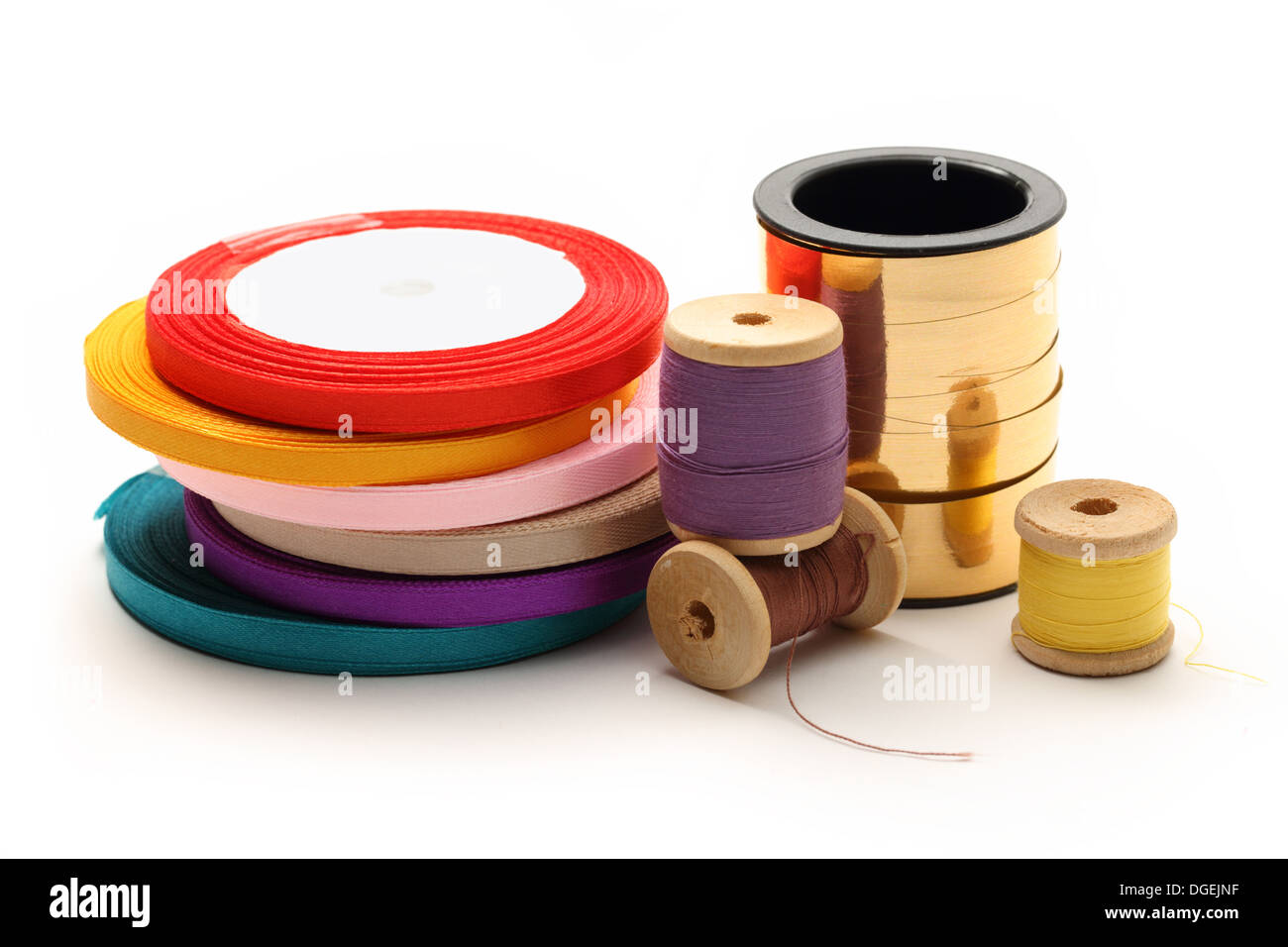 Bobine di filo e di bobine di nastro Foto Stock