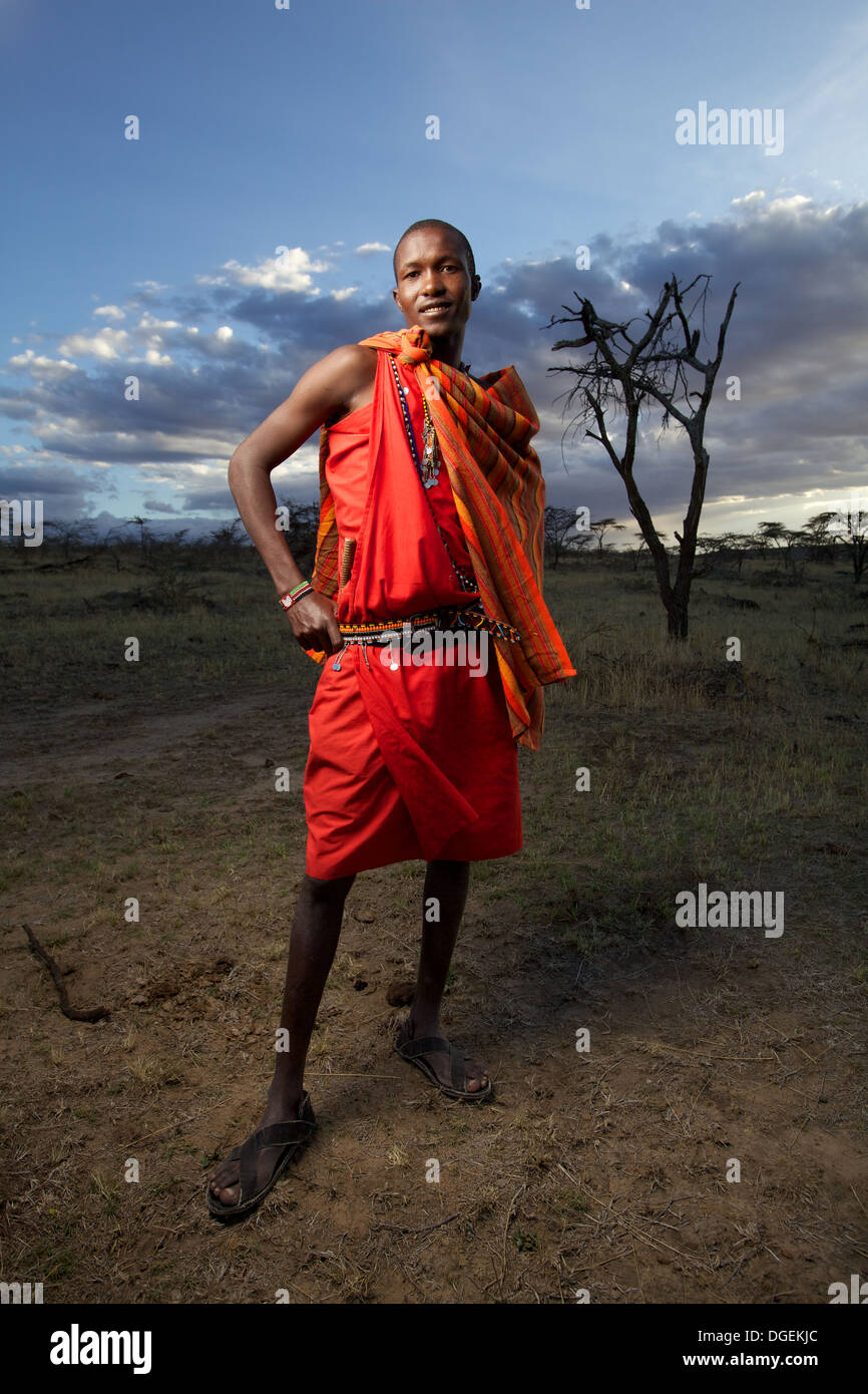 Giovane uomo Masai Mara regione, Kenya Foto Stock