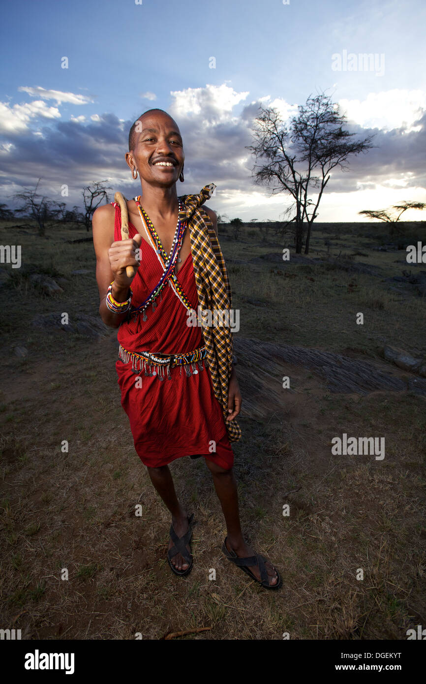Maasai uomo sorridente, Mara regione, Kenya Foto Stock