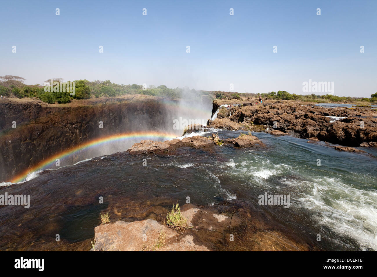 Il fiume Zambesi a bordo del Victoria Falls visto dal lato dello Zambia, Africa Foto Stock