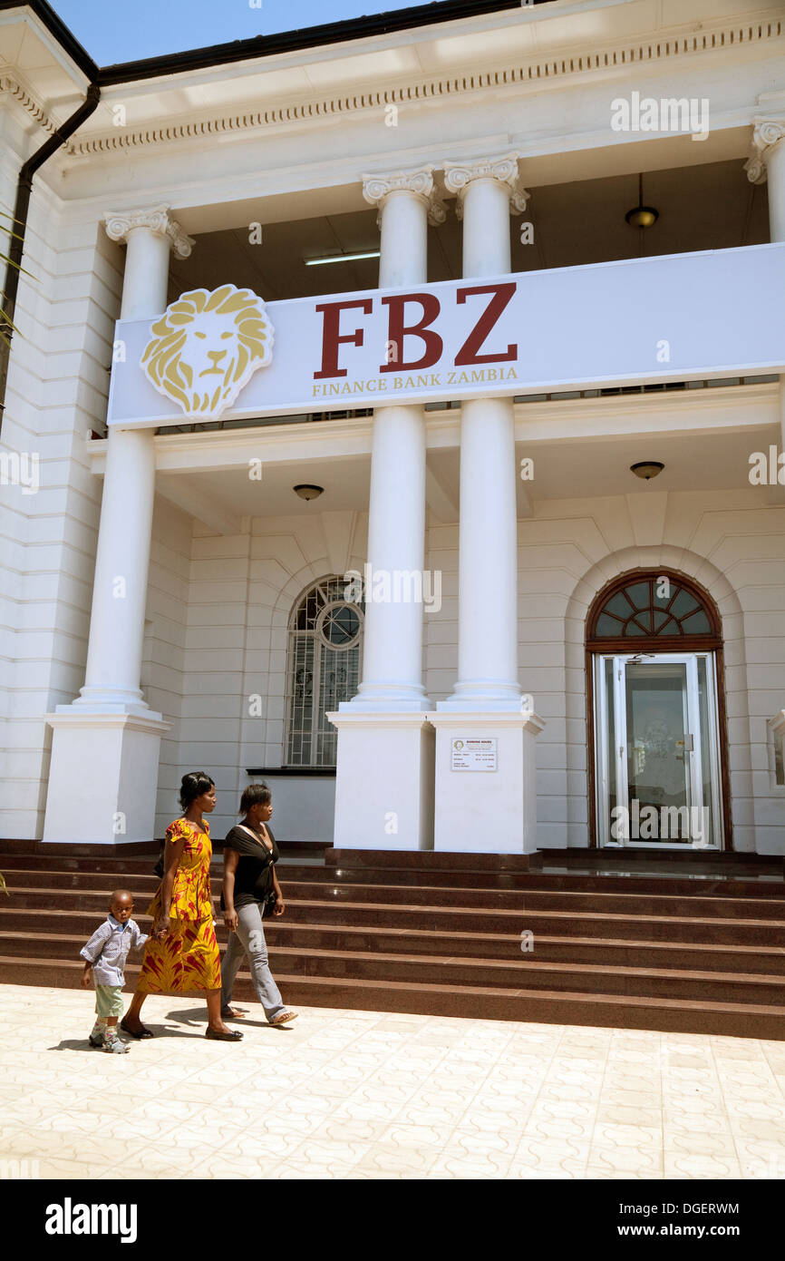Africa Bank; la finanza Banca dello Zambia bank ( FBZ ), filiale di Livingstone Livingstone, Zambia, Africa Foto Stock