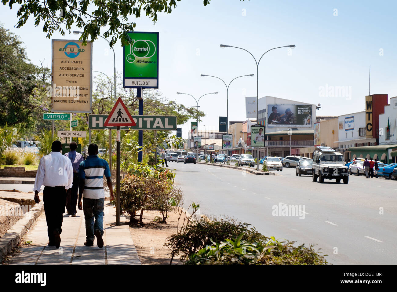 Livingstone Zambia - Scene di strada, il centro città di Livingstone, Zambia Africa Foto Stock
