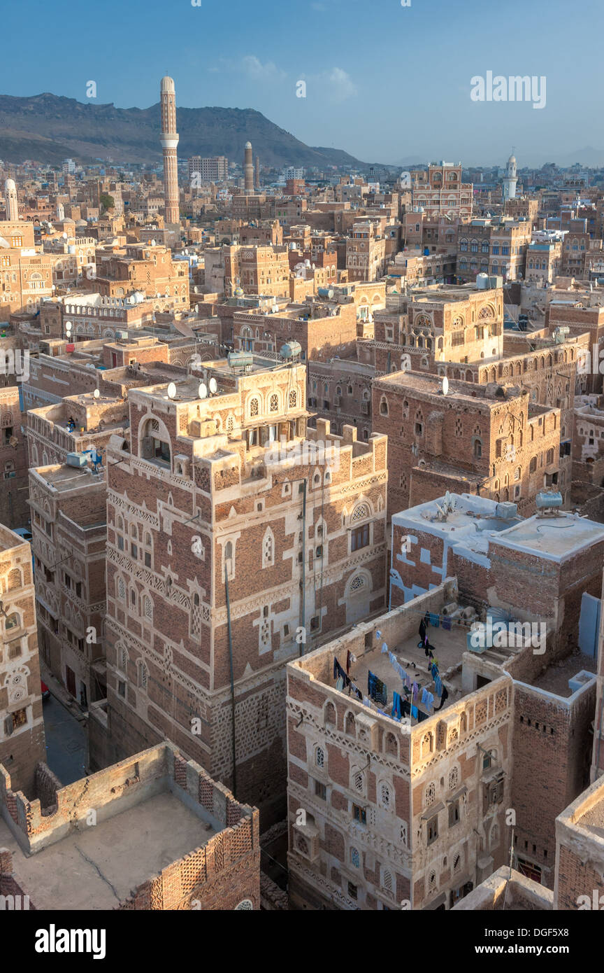 Panorama di Sanaa, Yemen Foto Stock