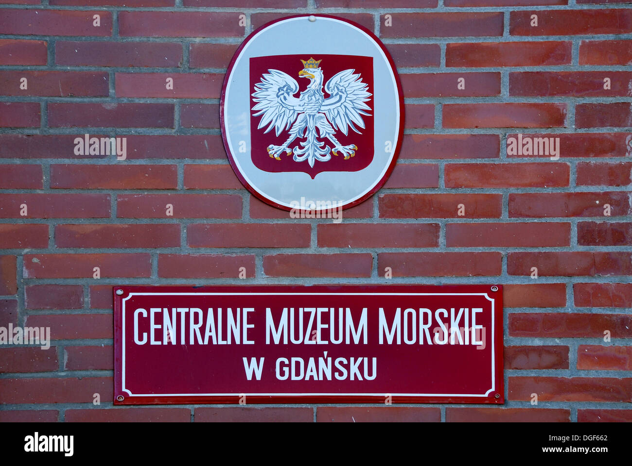 Segno del Museo Marittimo Nazionale sulla Granary Island presso la Motlawa a Danzica - Centralne Muzeum Morskie. Foto Stock