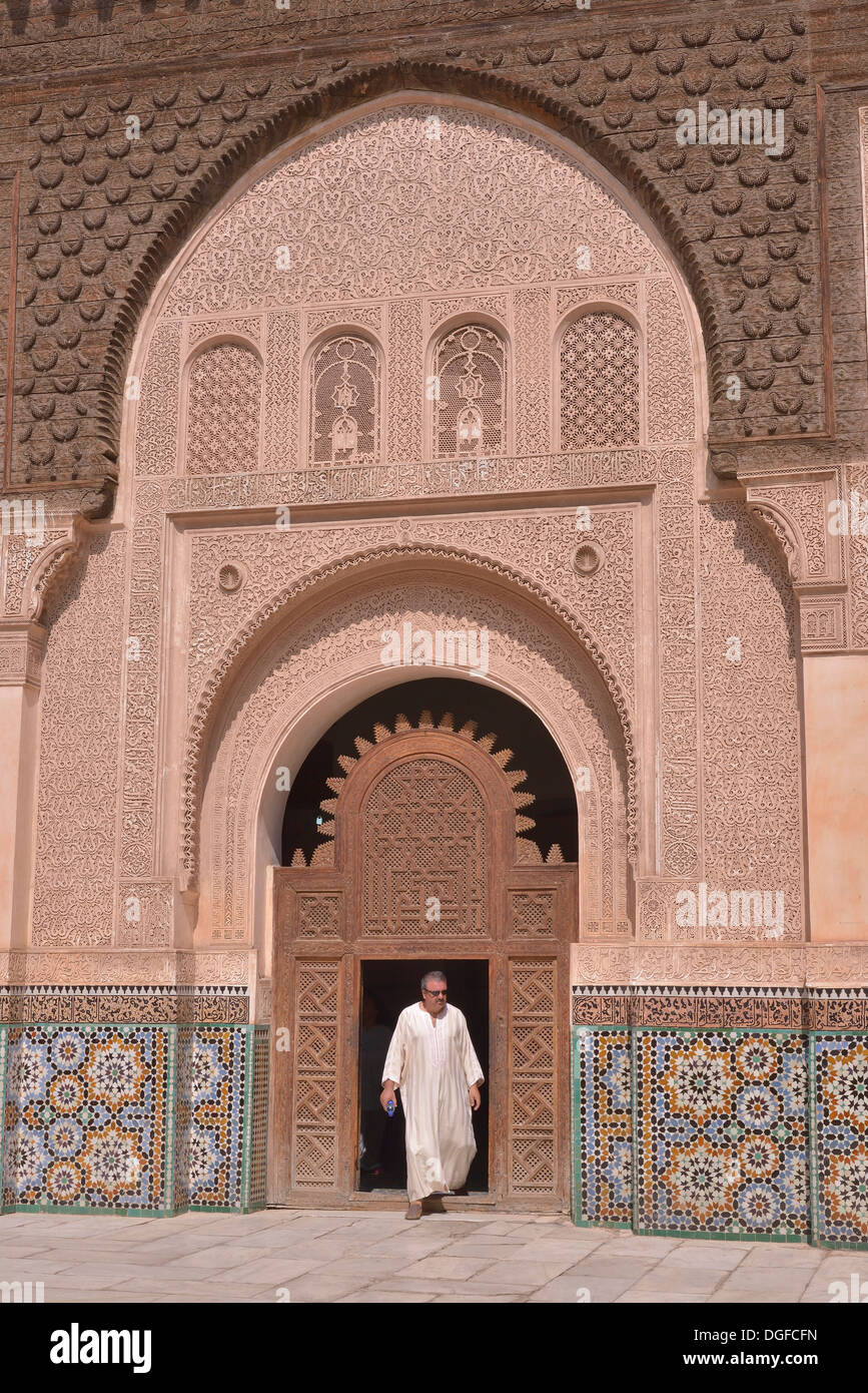 Cortile delle Ali ben Youssef madrasa, centro storico, Marrakech, Marrakesh-Tensift-El Haouz regione, Marocco Foto Stock