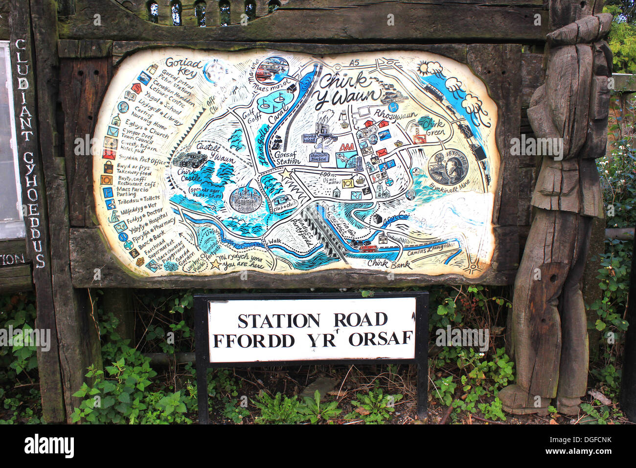 Mappa Turistica fuori Chirk stazione ferroviaria Foto Stock