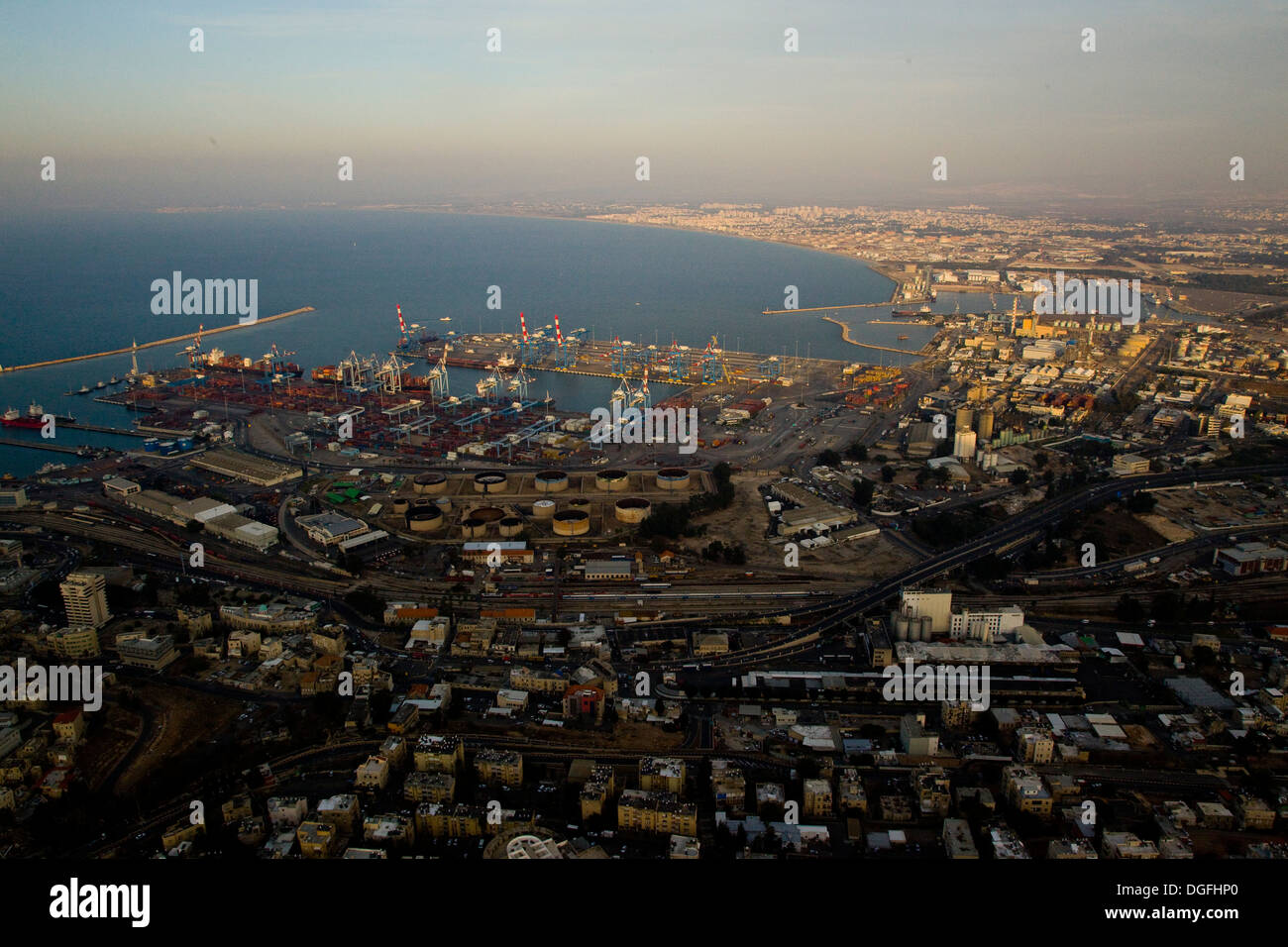 Una foto aerea della Baia di Haifa Foto Stock