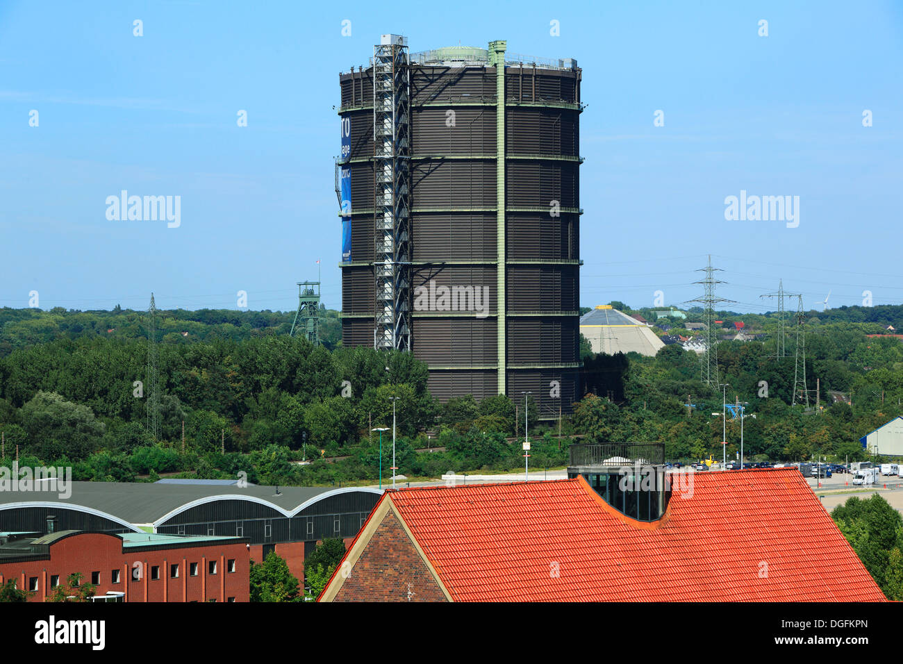 Industriedenkmal und Ausstellungshalle Gasometer in Oberhausen-Neue Mitte, Ruhrgebiet, Renania settentrionale-Vestfalia Foto Stock