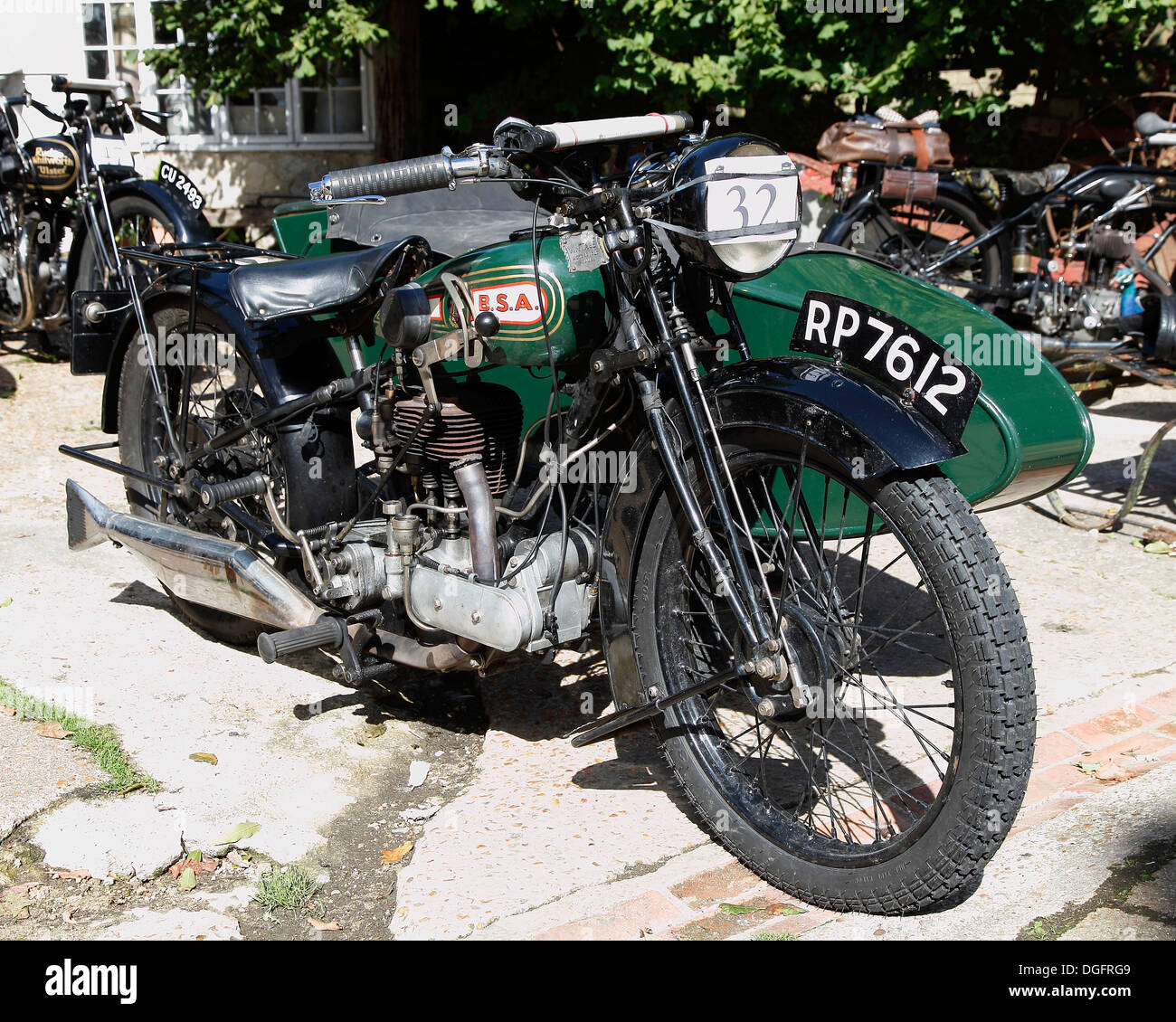 1930s BSA sidecar al rally Isle of Wight, Hampshire, Inghilterra Foto Stock