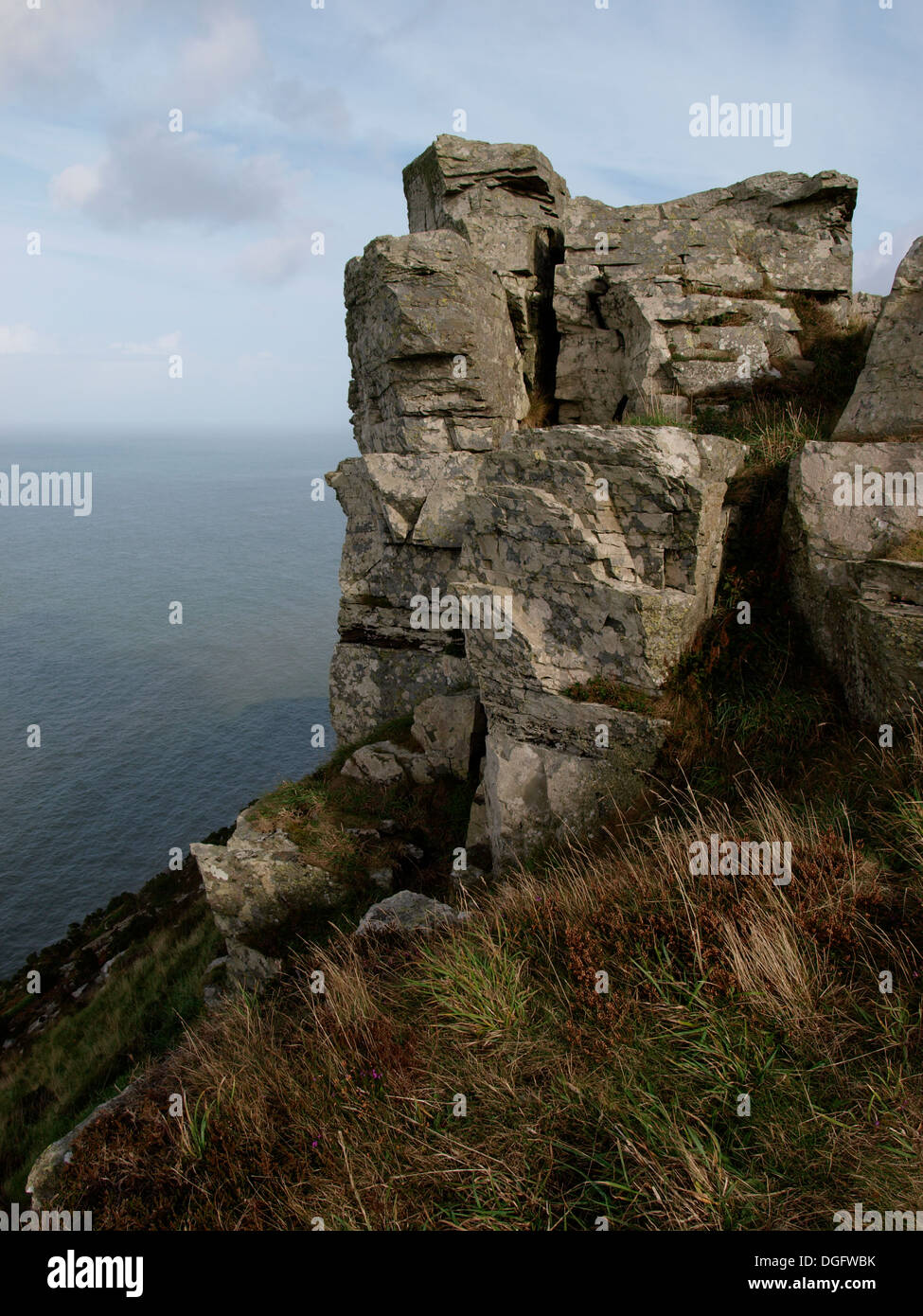 Sperone roccioso, Valle di rocce, Exmoor, Devon, Regno Unito Foto Stock