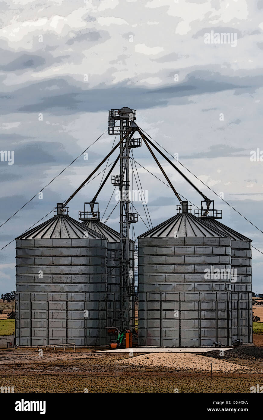 Immagine Posterized dei silos per il grano, Foto Stock