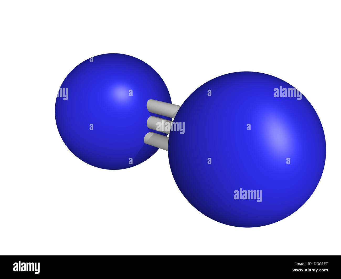 Azoto elementare (N2), il modello molecolare. Il gas di azoto è il principale componente dell'atmosfera della Terra Foto Stock