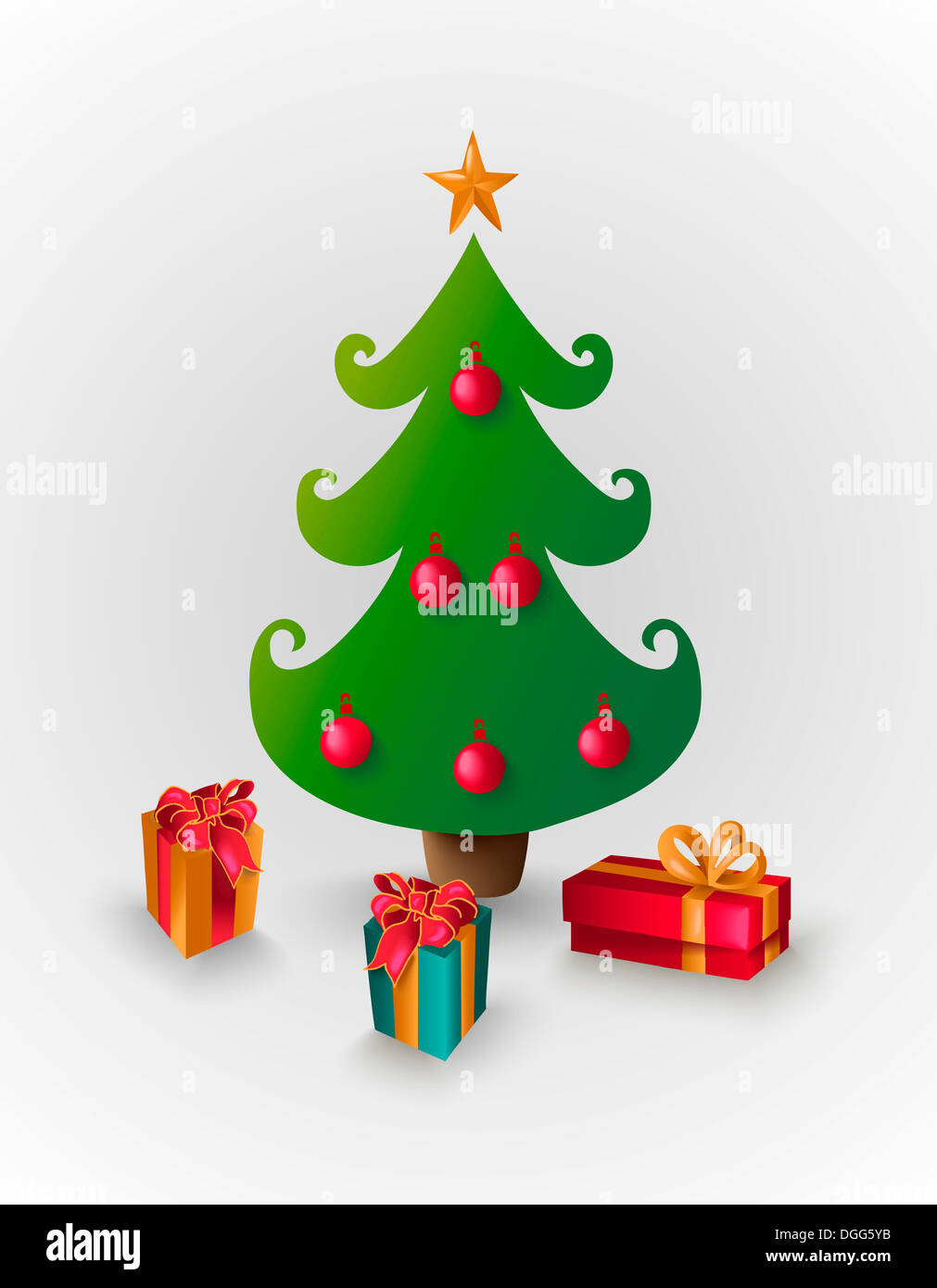 Merry Christmas tree con nastro doni bigliettino. EPS10 file vettoriali con trasparenza organizzati in strati. Foto Stock