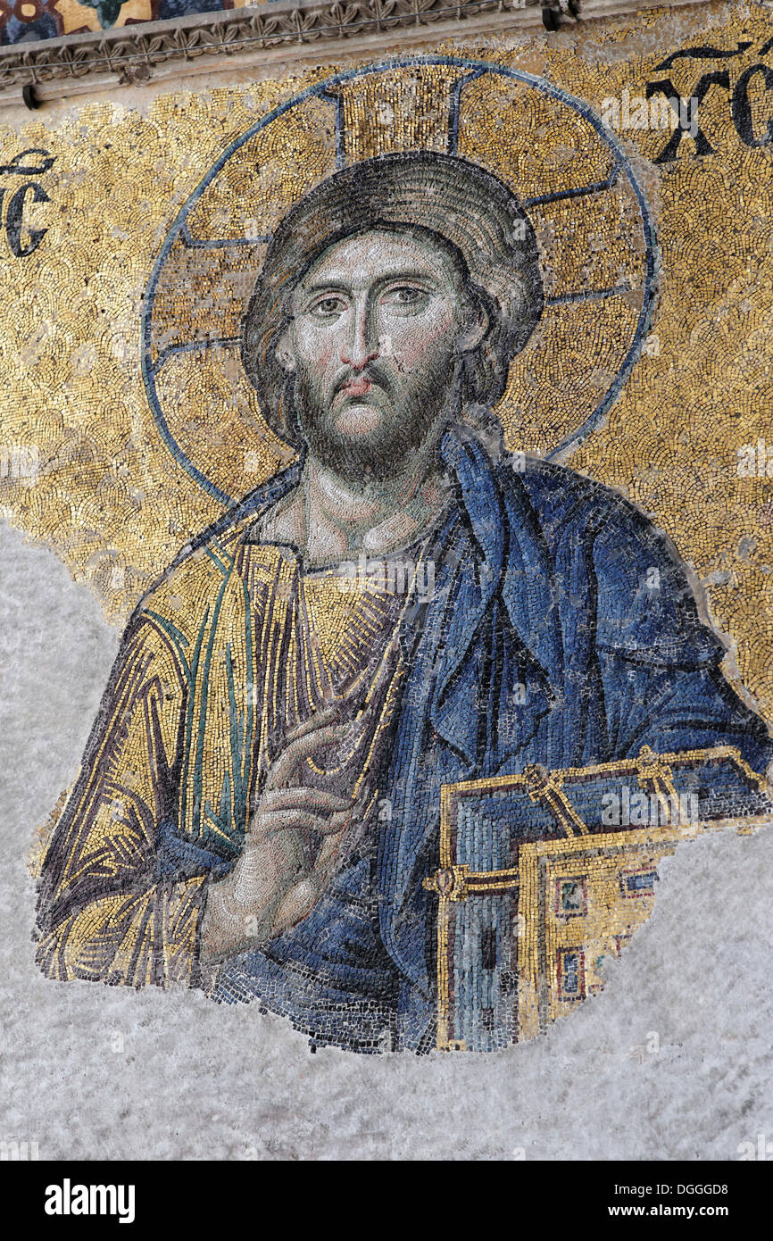Cristo Pantocratore, l immagine di Gesù Cristo, Deesis mosaico nel sud della galleria, Hagia Sophia, Ayasofya, vista interna Foto Stock Cristo Pantocratore, l immagine di Gesù Cristo, Deesis mosaico nel sud della galleria, Hagia Sophia, Ayasofya, vista interna Foto Stock